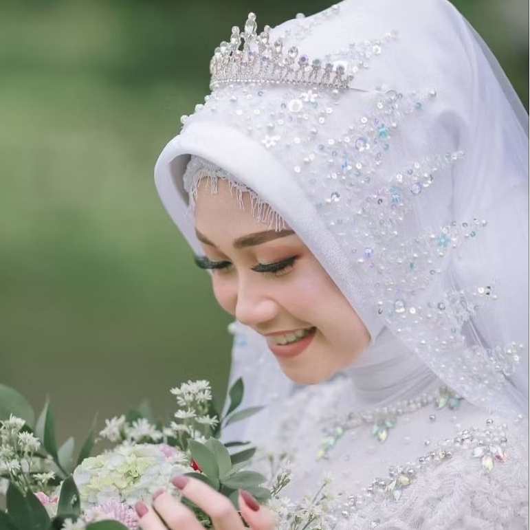 37H [Handmadebychidy] TRIANGLE MOTIF WEDDING VEIL / BRIRAL VEIL / WEDDING HIJAB / อุปกรณ์เสริมที่คาด