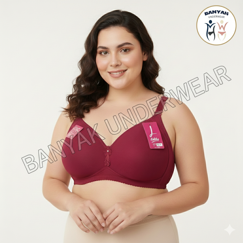 Lifily Bra Super Jumbo Cup E ขนาดใหญ่ลวดฟรีโฟมบาง 5 ตะขอไนลอน Spandex ขนาดใหญ่ 52 54 56 58 ลาย Motif