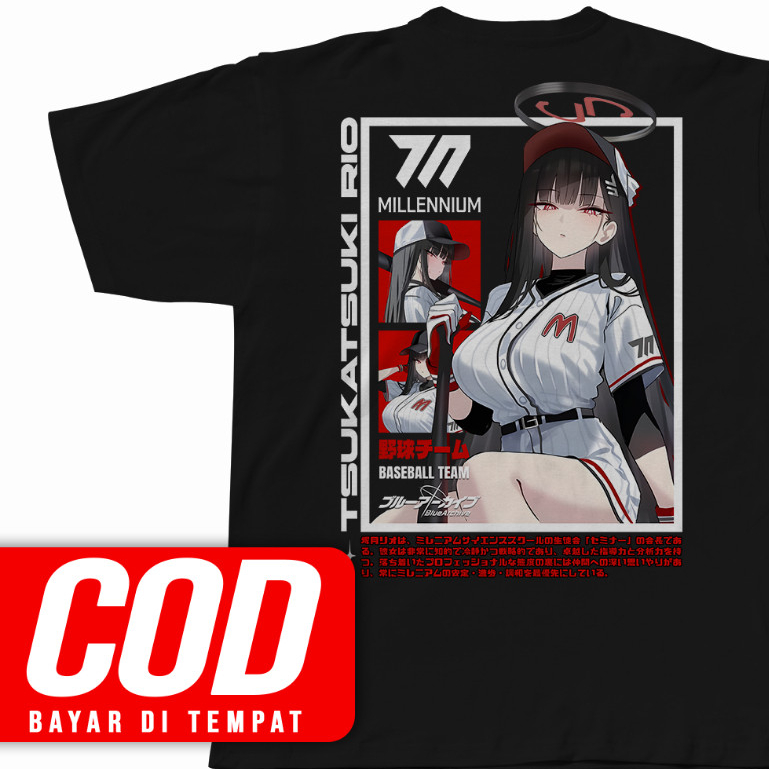 อะนิเมะเสื้อยืด TSUKATSUKI RIO BASEBALL BLUE ARCHIVE มังงะ Tshirt Unisex ญี่ปุ่น BRAIN CLOTHES