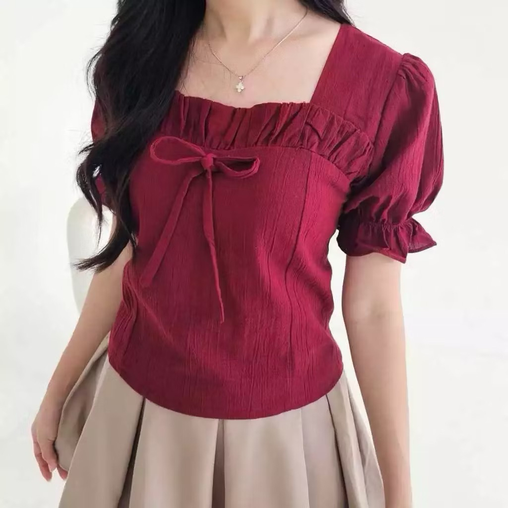 [Serana Ofc] KIYORA TOP PITA / AERI TOP SHORT SLEEVE TOP RIBBON CROP TOP