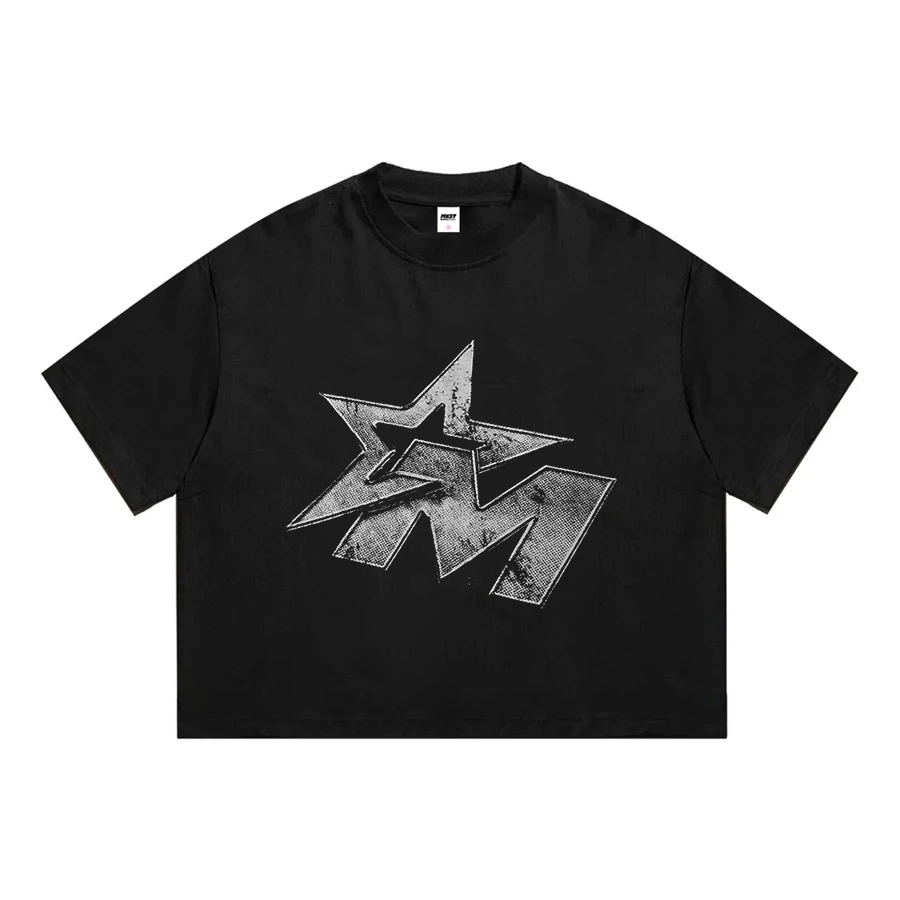 Mnst Tshirt Crop Boxy Oversize Black Star Fond