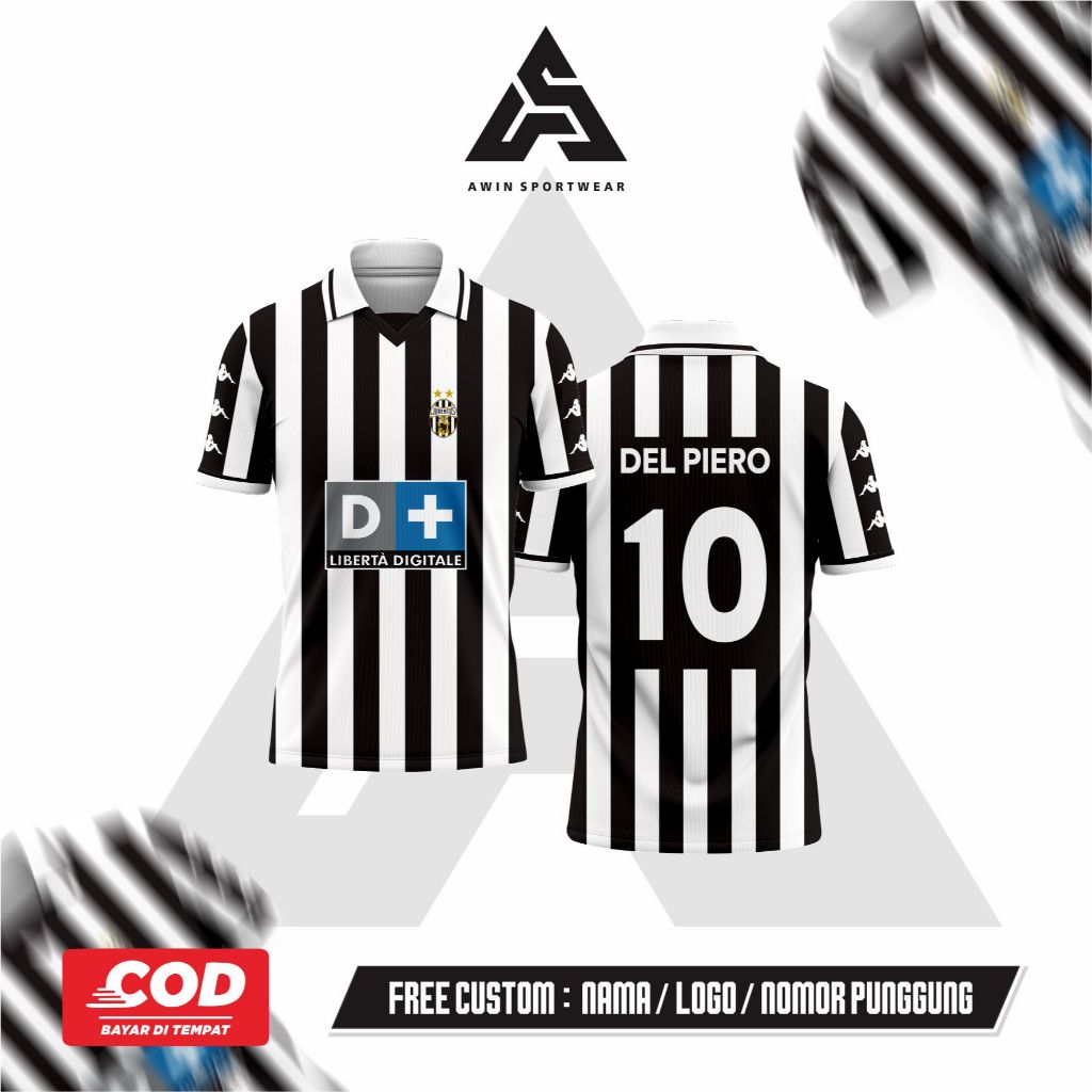 JUVE RETRO JERSEY 1999/2000 FULLPRINT ฟรี NICKNAME// JUVENTUS FOOTBALL SHIRT//VINTAGE เสื้อยืด