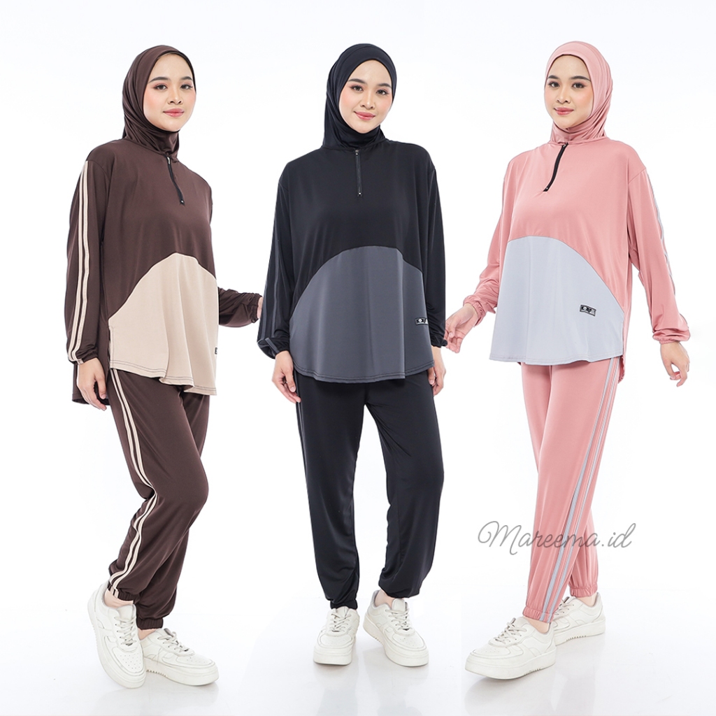 ชุดกีฬาผู้หญิง แถมฮิญาบมุสลิม ชุดกีฬาล่าสุดสําหรับยิมนาสติก วิ่ง ซุมบา ขี่จักรยาน ว่ายน้ํา