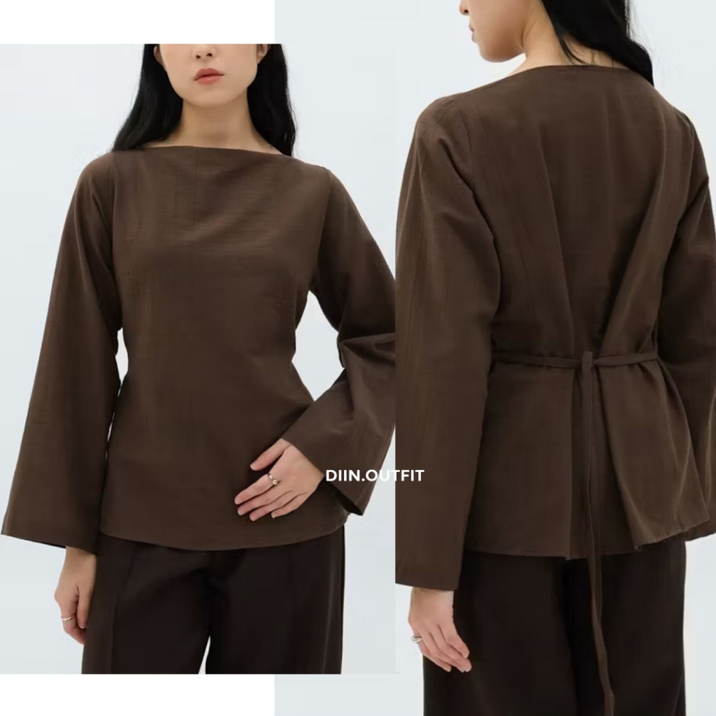 KEMEJA Diin - Still Long Sleeve Top - เสื้อเบลาส์ผู้หญิง เสื้อเชิ้ตสีพื้นพื้นฐานแขนยาวผู้หญิง