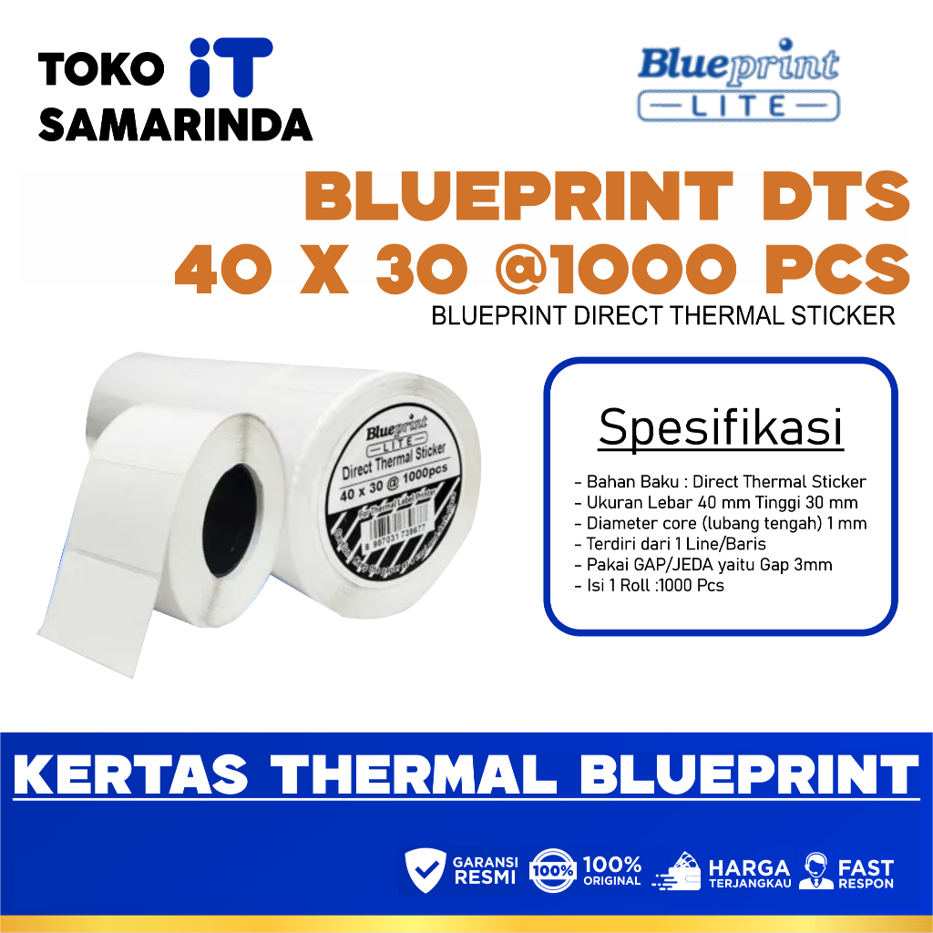 Direct Thermal Sticker / Lite Sticker Label 40x30x1 Line @1000 ชิ้น Blueprint