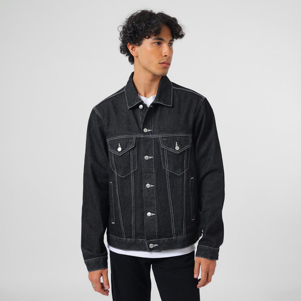 EDWIN JEANS - Relaxed Fit Black Rined Denim Trucker Jacket