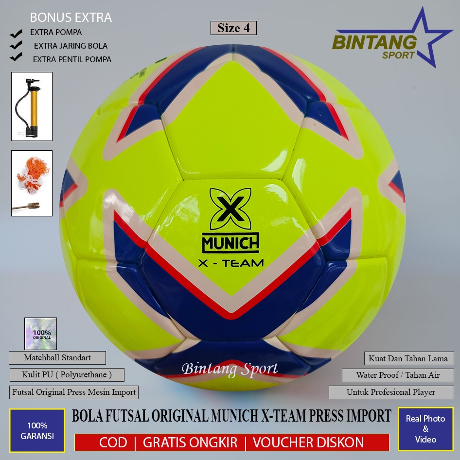 ลูกฟุตซอล MUNICH X-TEAM ดั้งเดิมขนาด 4 เด้งต่ํา คุณภาพระดับพรีเมียม Match & Training