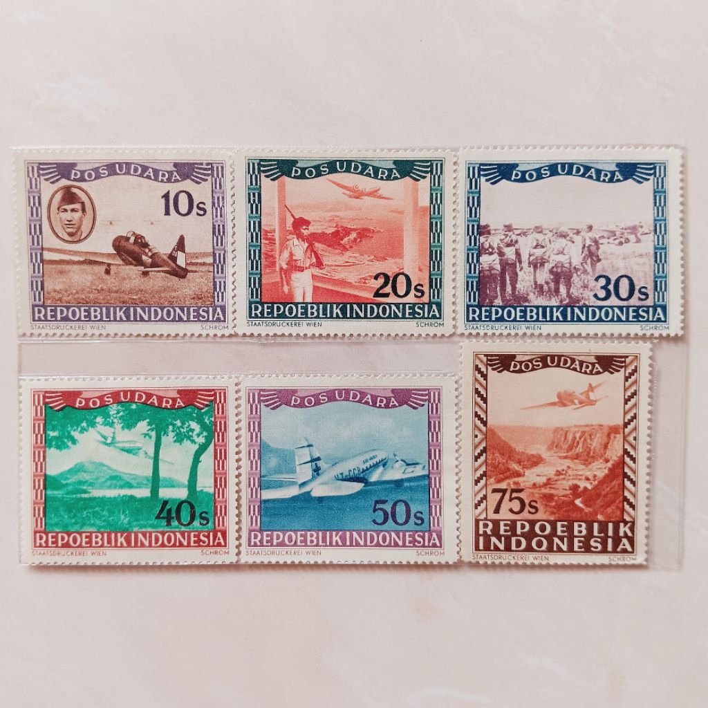 (OG) Revolution Stamps Wina Pos Air Print - Repoeblik Indonesia (W-2) ชุด 6 Mint (W-2)