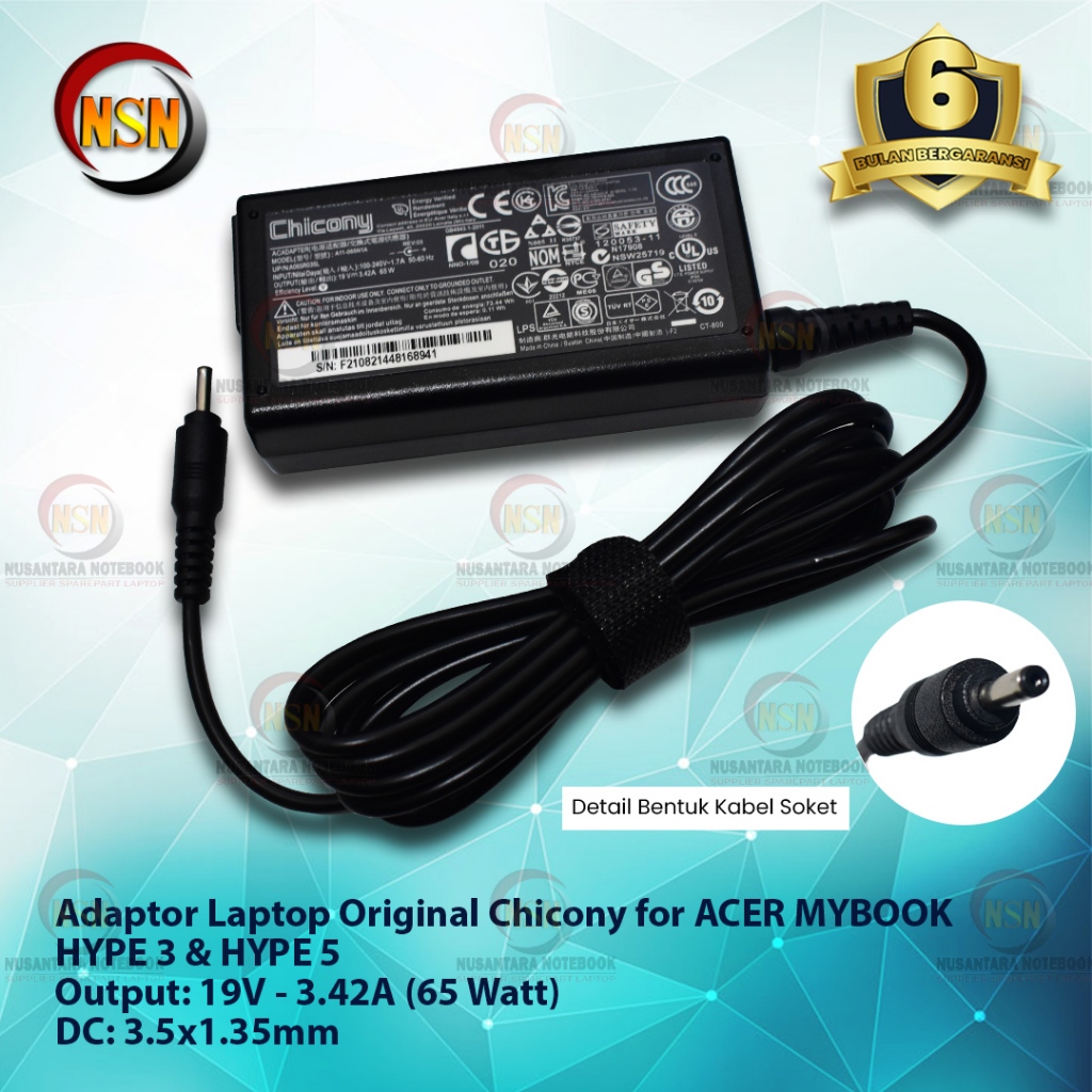 อะแดปเตอร์ชาร์จ CHICONY ดั้งเดิมสําหรับ AC 19V - 3.42A DC 3.5x1.35 สําหรับ MYBOOK HYPE 3 HYPE 5