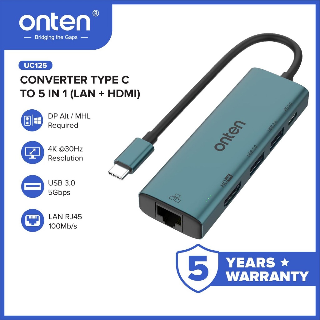 ONTEN TYPE C TO 5IN1 LAN+HDMI OTN-UC125 - 00891