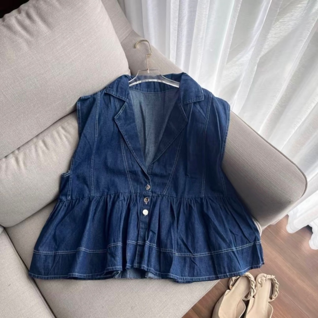 MELODIE กางเกงยีนส์ VEST || สไตล์เกาหลี BUTTON COLLAR WOMENS VEST / เสื้อกั๊กยีนส์ผู้หญิงกึ่งแจ็คเก็