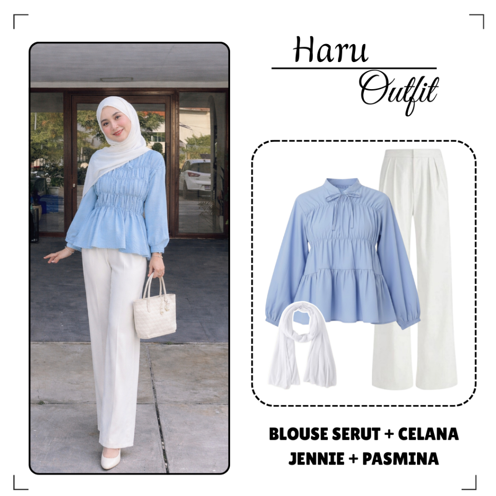 3-in-1 Modern Womens Hijab Outfit Set (Mireya Blouse + กางเกง Jennie + Pasmina Ceruty) Cool Teenage 