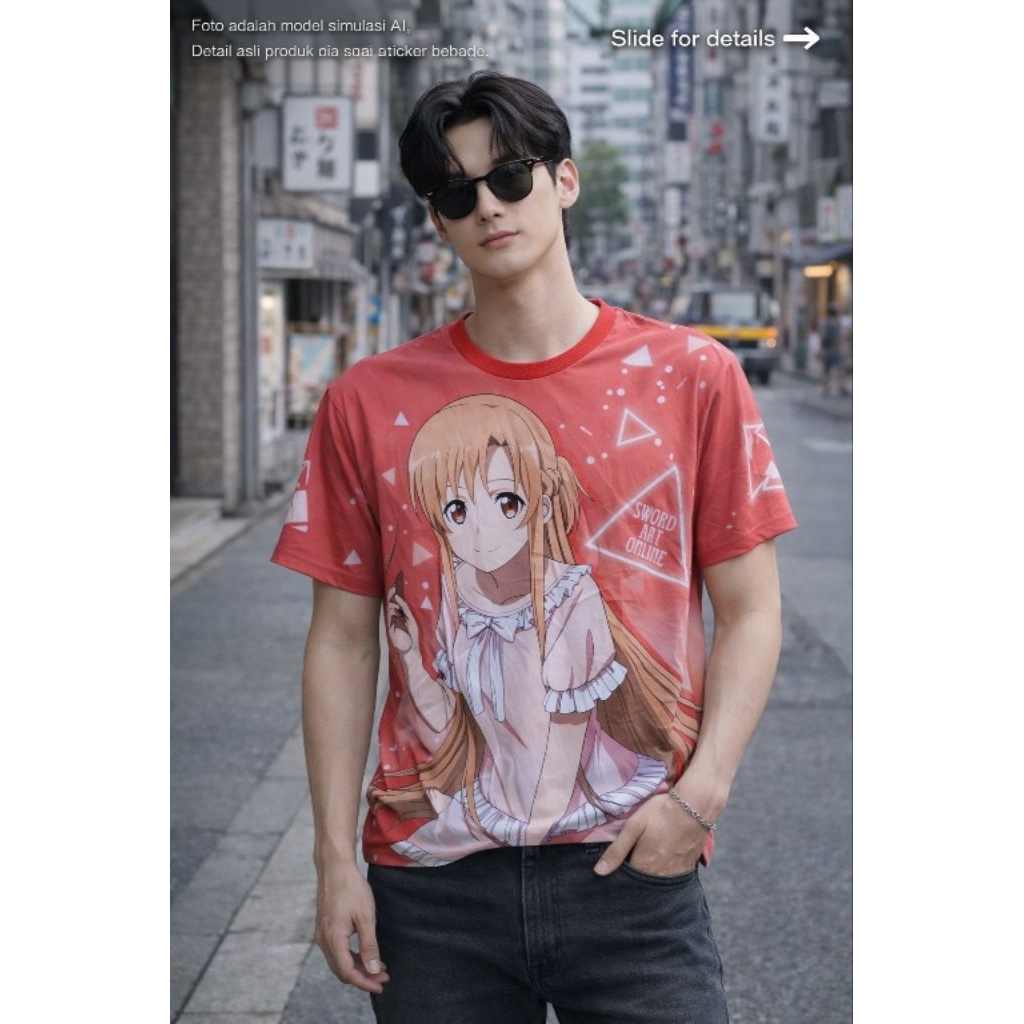 (BNWT/New) Jersey พิมพ์ลาย B4REST0 SW0RD 4RT 0NL1NE 4SUN4 0R1 ไซส์ M oversize fit L (P68 x L55)