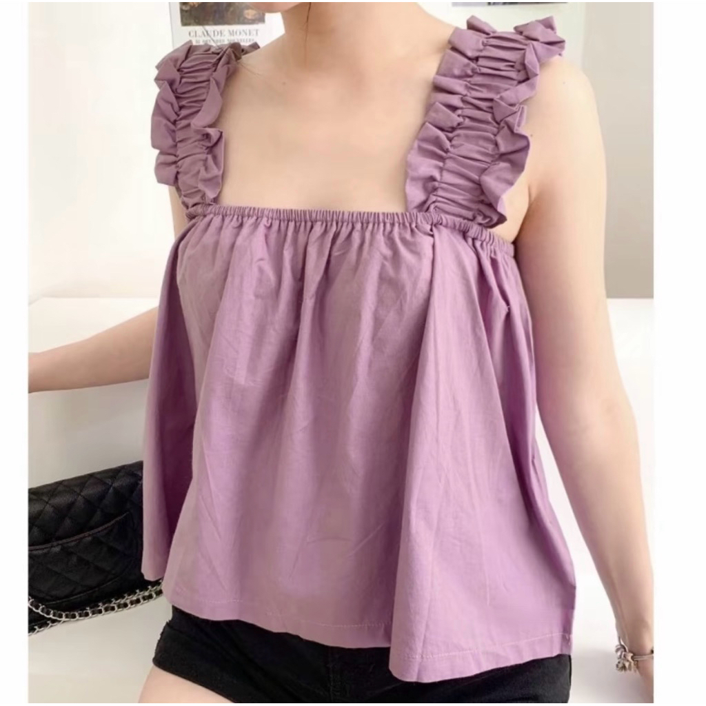 ALIN DRAWSTRING TANK TOP/LAYER TANK TOP/LAYER VEST/TANK TOP/SABRINA TOP/KOREAN สไตล์ TOP