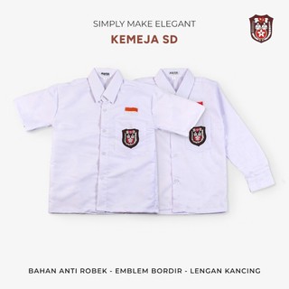 Kemeja Seragam Sekolah SD Putih Lengan Panjang Bahan Oxford Tebal Emblem Bordir Merah Putih Kelas 1-6 SD Merek SME