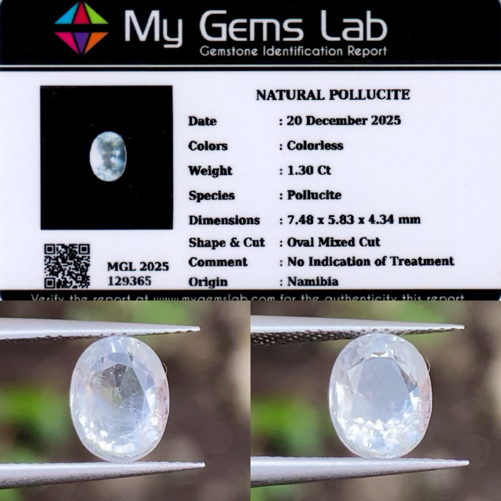 1.30 cs ธรรมชาติหายาก Pollucite origin Namibia No Treatment Memo My Gems Lab