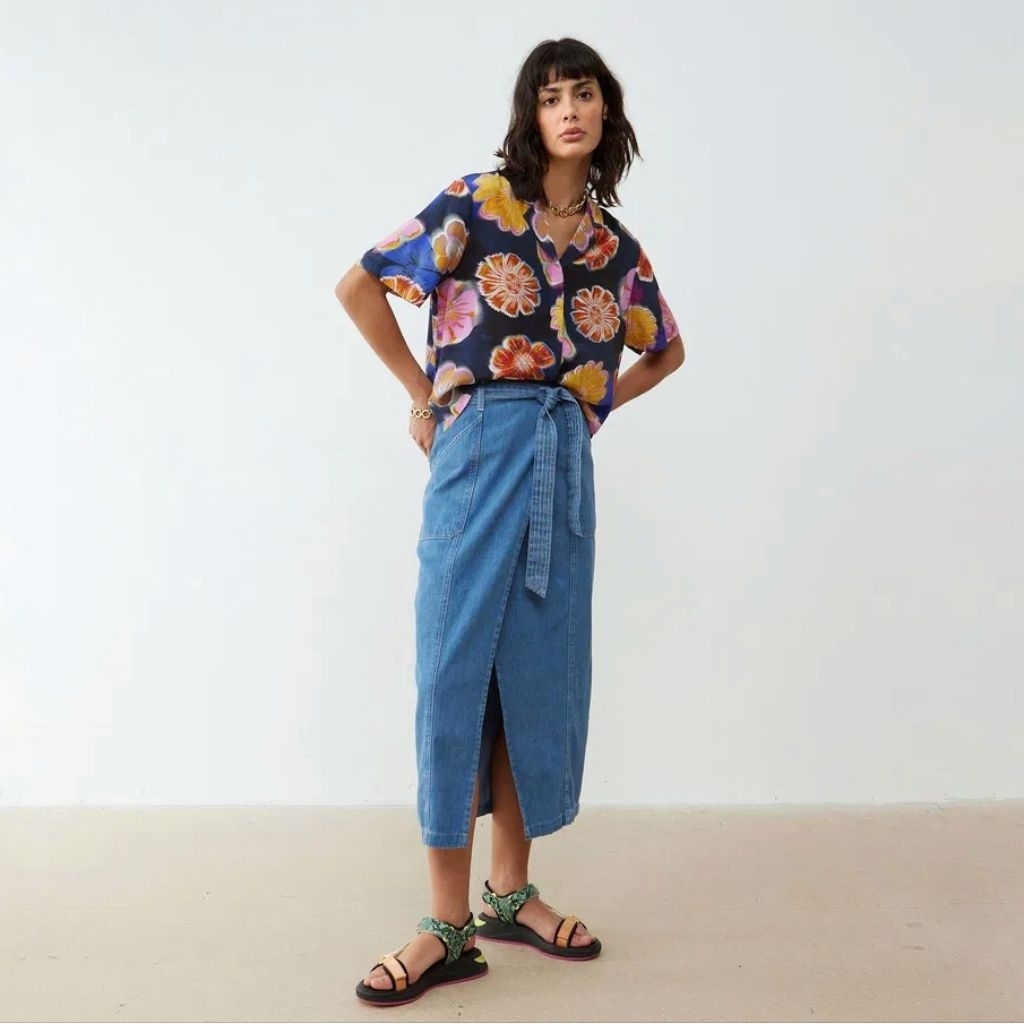 Oliver Bonas Floral Print Open Collar Short Shirt