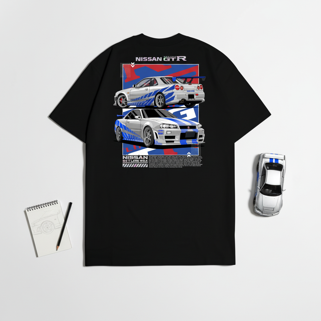 KARIMAKE Nissan Skyline GTR R34 Paul Walker JDM เสื้อยืด - Brian OConner Fast Furious Distro Premium