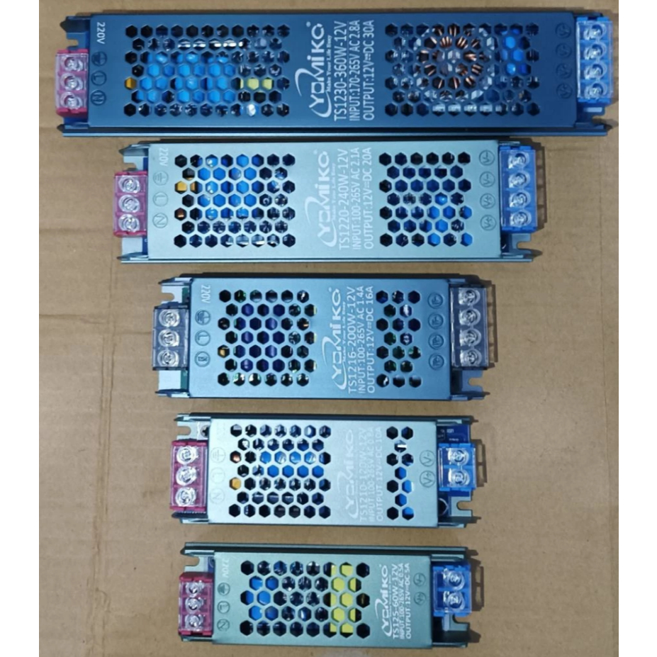 YOMIKO Ultra Slim Power Supply อะแดปเตอร์ LED ตาข่าย 12V 3A 5A 10A 16A 20A 30A