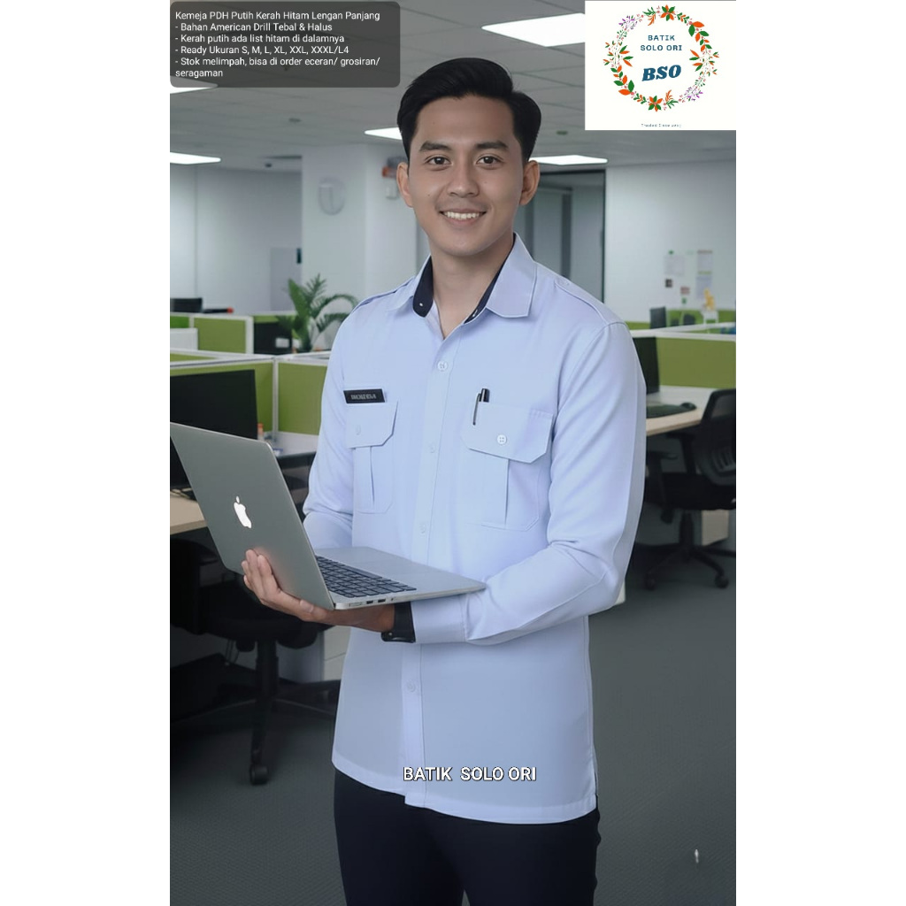 KAMEJA Last เสื้อเชิ้ตผู้ชายสีขาว PDH คอปกสีดํา แขนยาว เท่ๆ 2026 ข้าราชการล่าสุด/ชุดเครื่องแบบ ASN/P