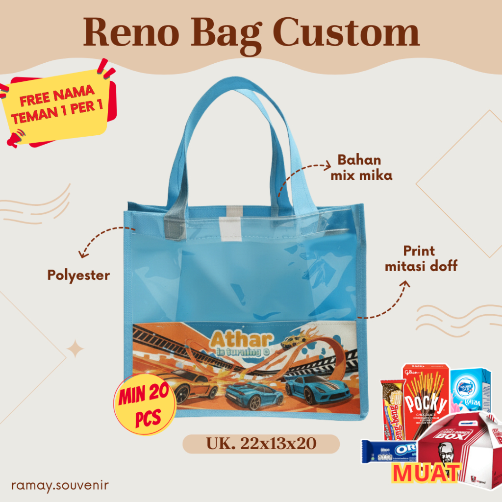 RENO BAG CUSTOM UK.22X13X20 CUSTOM BIRTHDAY BAG/CUSTOM SOUVENIR ฟรี NAME/CUTE BAG