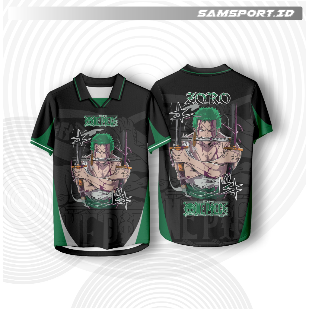 OnePeace Zoro Anime Jersey Polo Collar Fullprint Dryfit | เด็กผู้ใหญ่