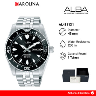 Jam Tangan Pria Alba AL4811X1 Black Dial Stainless Steel Strap