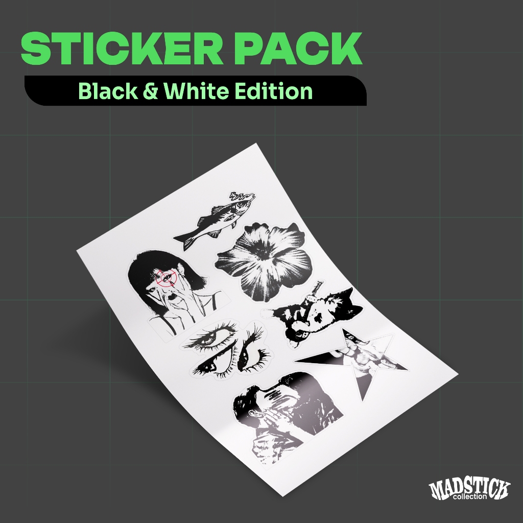 BLACK & WHITE STICKER PACK / สติ๊กเกอร์ BNW / สติ๊กเกอร์ Y2K / สติ๊กเกอร์ AESTHETIC / สติ๊กเกอร์ HP
