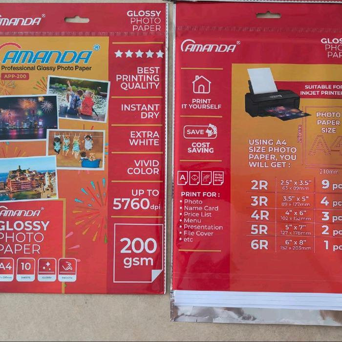 GLOSSY PHOTO PAPER A4 AMANDA 200 GRAM กล้อง