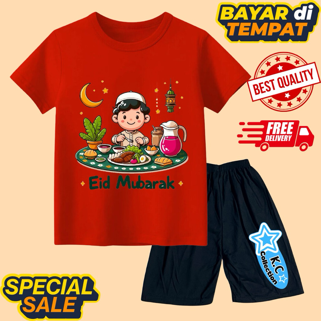 ชุดเสื้อยืด eid สําหรับเด็ก Unisex พร้อมกางเกง motif boy mukbang eid mubarak