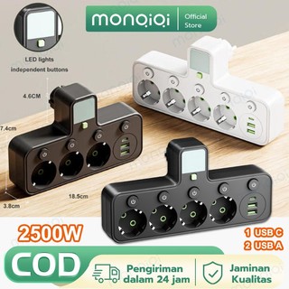 MONQIQI Stop Kontak 2500W Super Power Sakelar Terpisah Lampu LED Multi USB Type-C EU Original Home Office