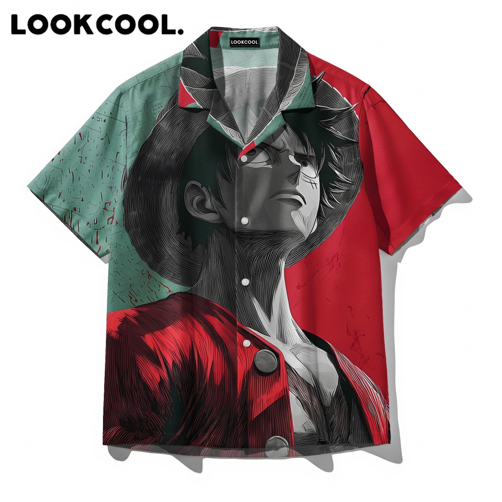KEMEJA LOOKCOOL เสื้อลิง D. ลูฟี่ วันพีช มังงะ ศิลปะ พรีเมี่ยม แขนสั้น