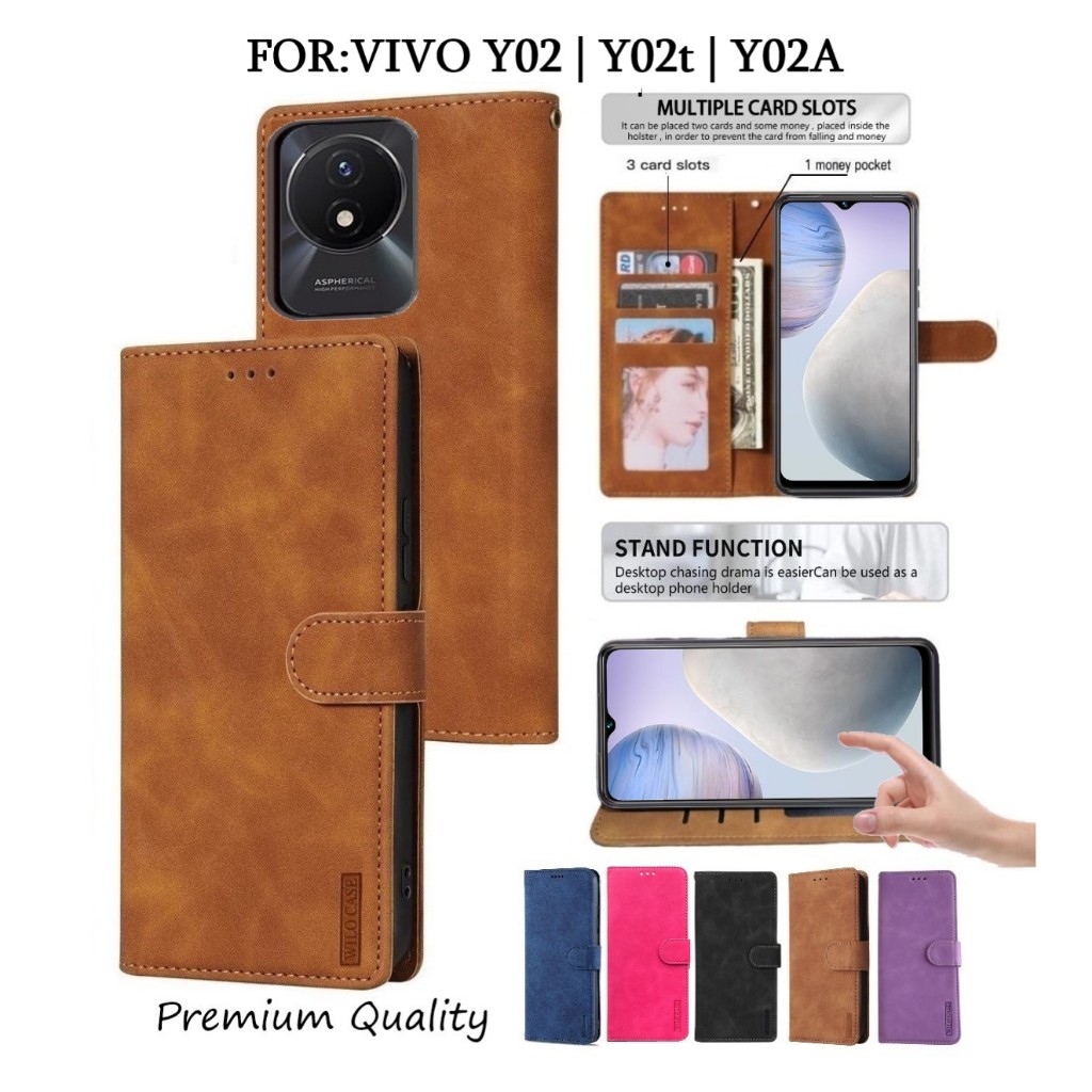 VIVO Y02T | Y02 | Y02A Leather Flip Cover Wallet Case Leather - Casing Dompet Case Wallet Leather Fl
