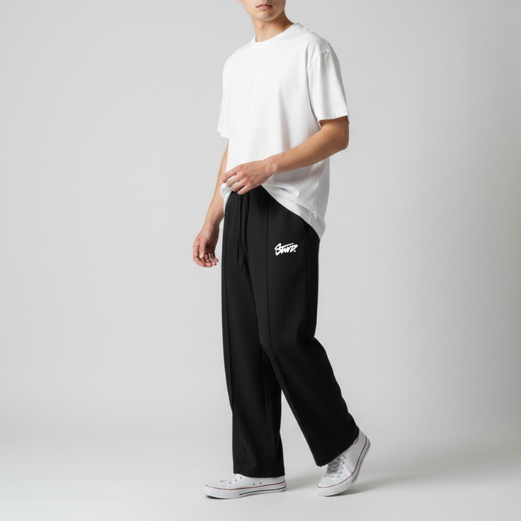 Stwd Logo Color Black Baggy Pants / Sweatpants Training Loong Pants Unisex