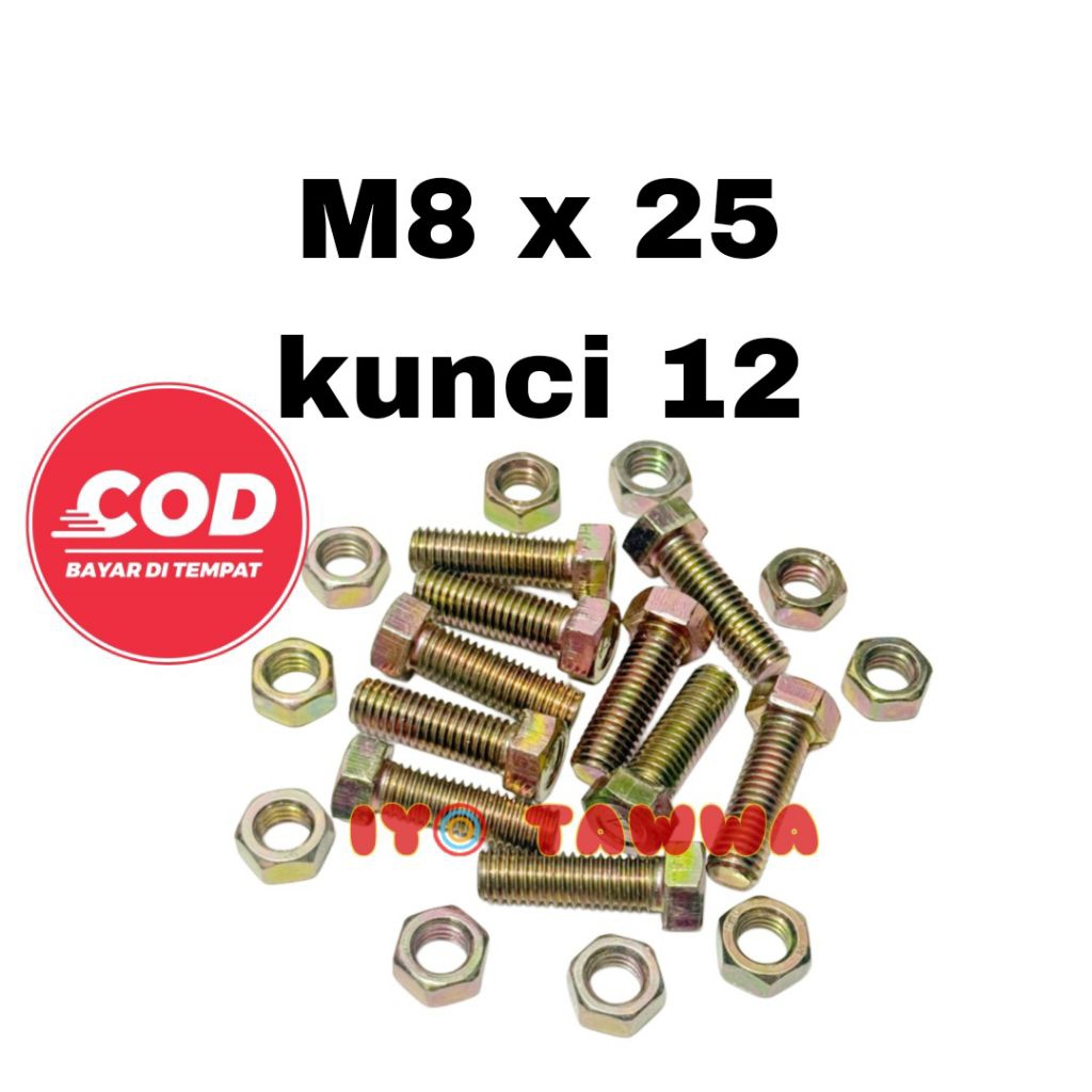 น็อตและน็อต M8x25 คีย์ 12 (10 ชิ้น)