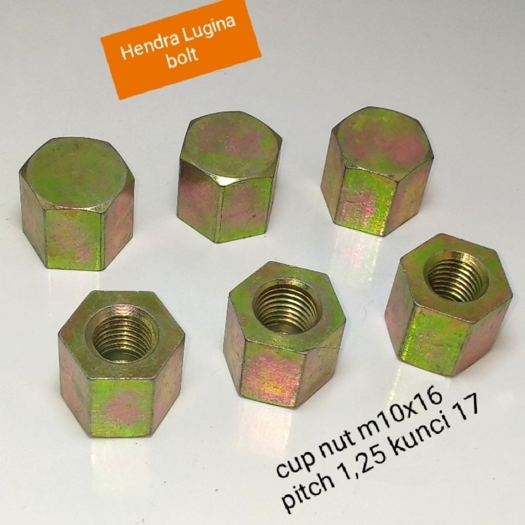 น็อตยาว m10x15 pitch 1.25 ถ้วยน็อต m10 NUT cap m10x16 คีย์ 17 ทองสังกะสีชุบ