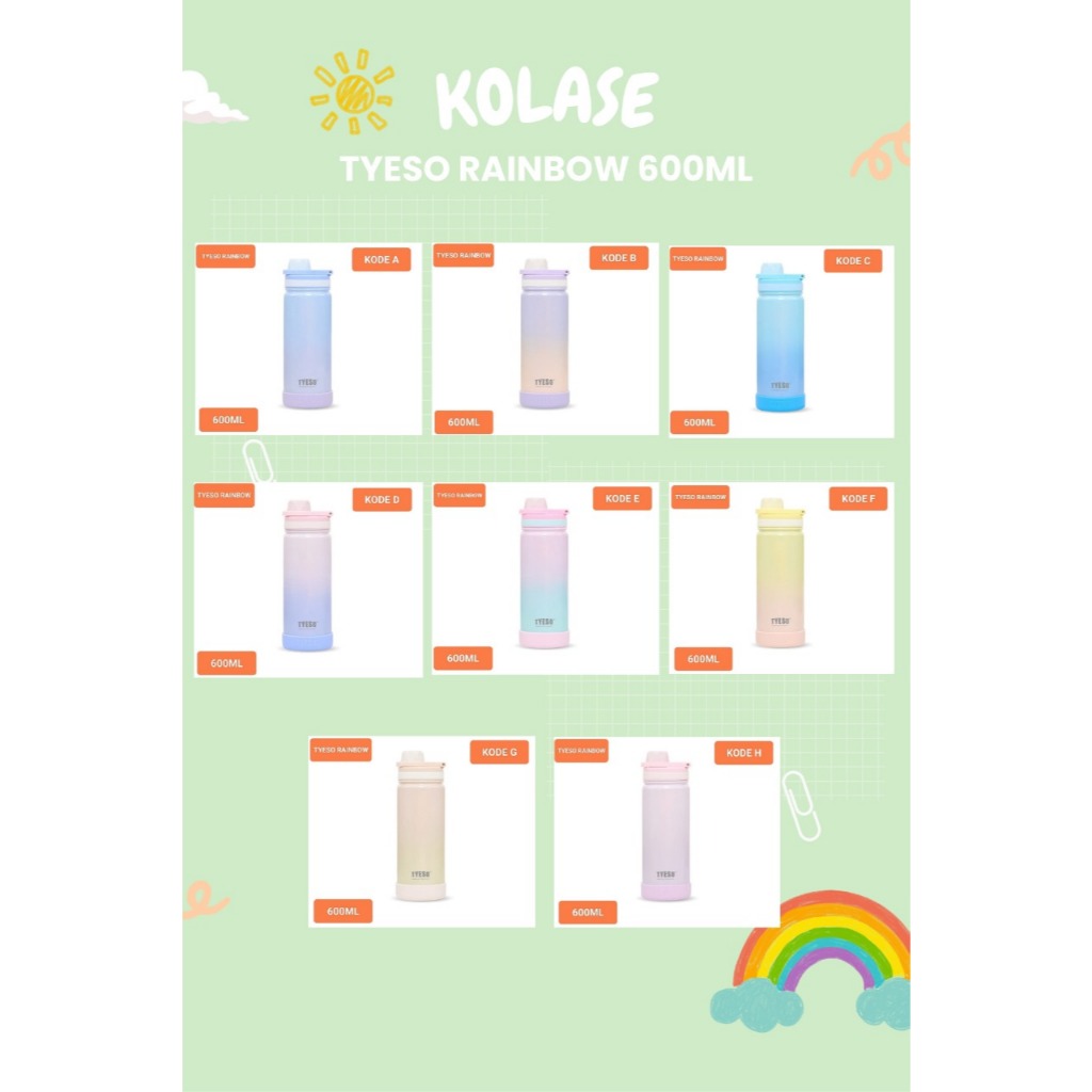TYESO ORIGINAL TUMBLER SPORT RAINBOW STAINLESS STEEL 600ML + 750ML