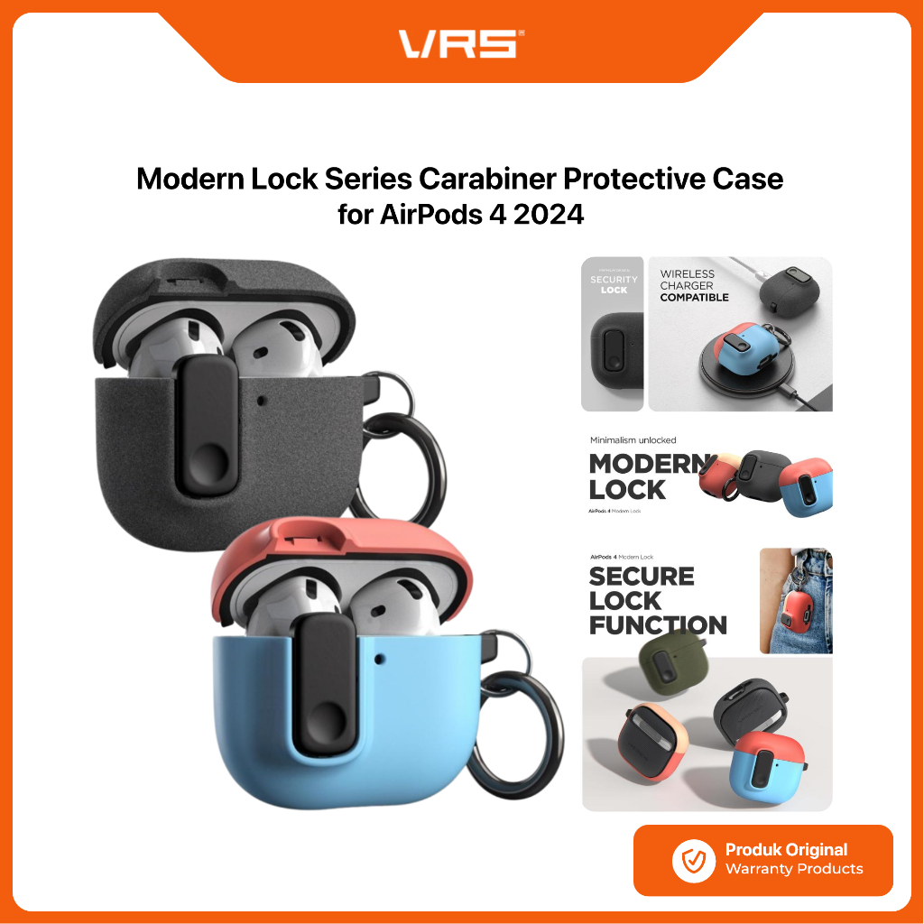 GANTUNGAN VRS Case AirPods 4 2024 VRS Design Modern Lock Series Carabiner พวงกุญแจฝาครอบป้องกันไร้สา