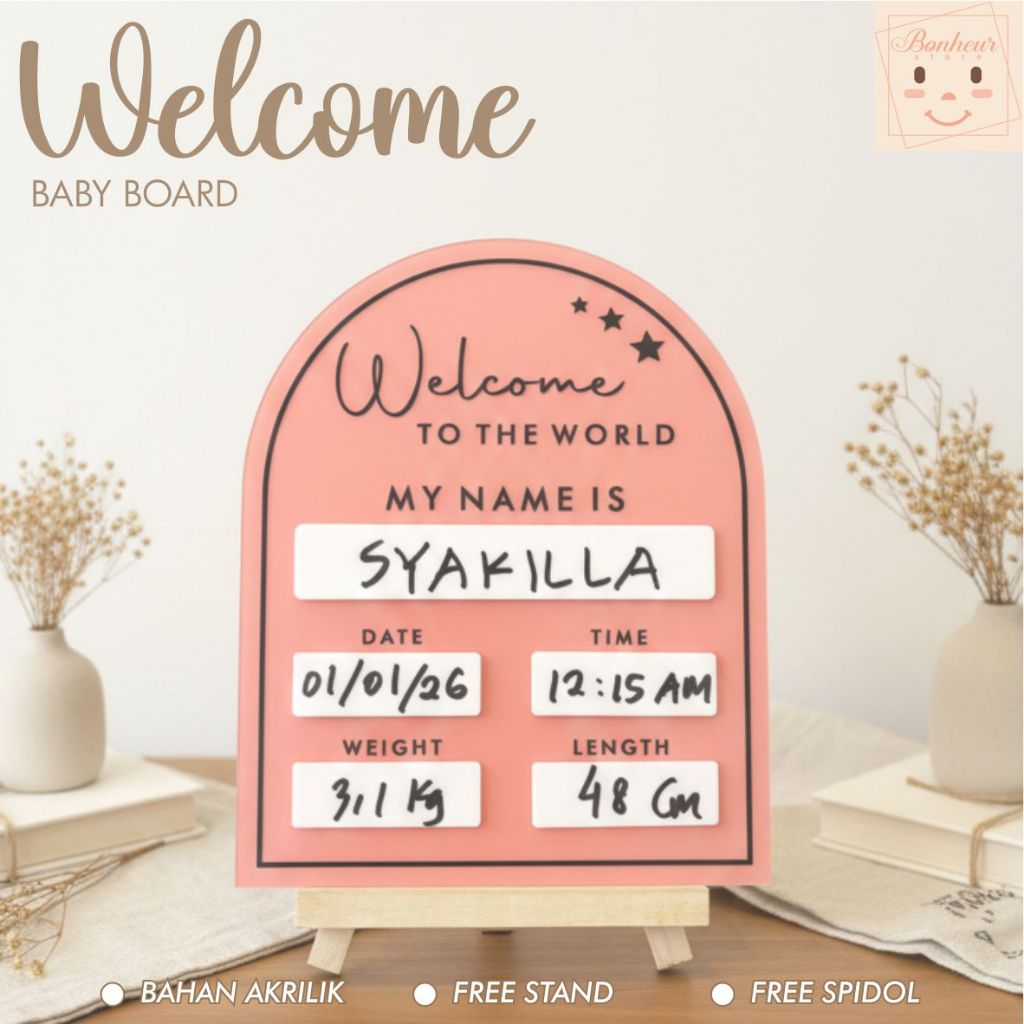 69. WELCOME BABY BOARD ACRYLIC / HOSPITAL BOARD / BABY BIRTH BOARD ACRYLIC MATERIAL