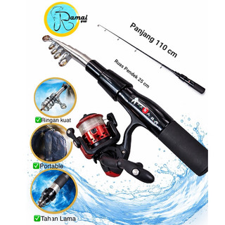 Ramai Pancing Joran Telescopic 1.1m Kagawa Portable Ring Kuat Anti Karat Ukuran 110 cm Ruas Pendek 25 cm Tahan lama murah