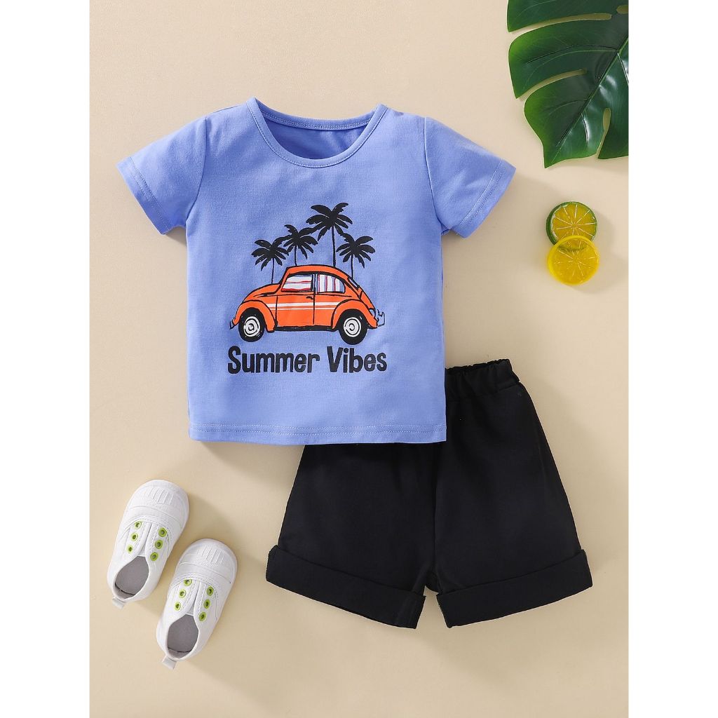 Distro T-Shirt Set for Boys and Girls Age 1-5 Years Summer Car Motif