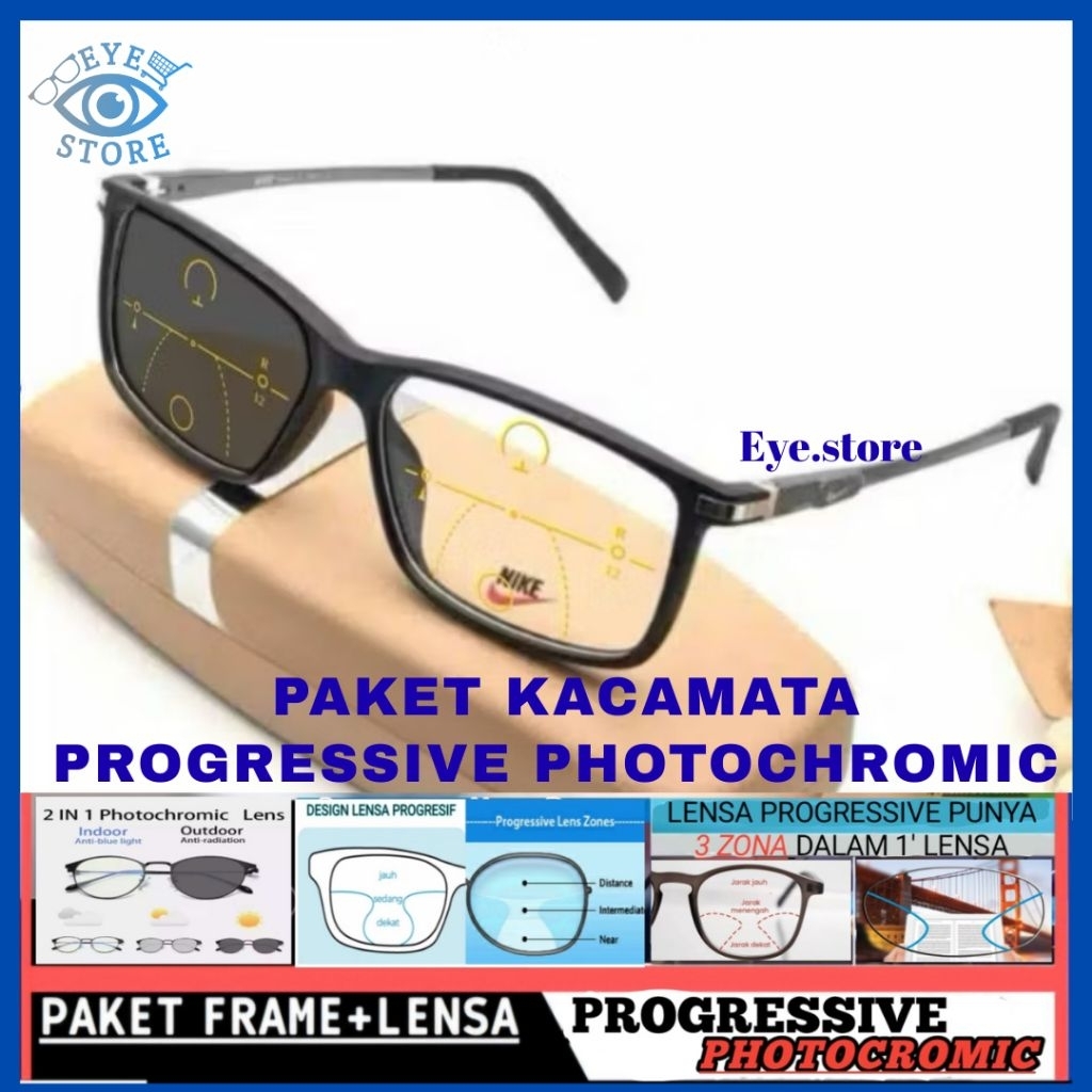 PROGRESSIVE GLASSES PHOTOCHROMIC LENS SPORTY FREAM 0528 PROGRESSIVE LENS FAR DEKET READING AND WALKI