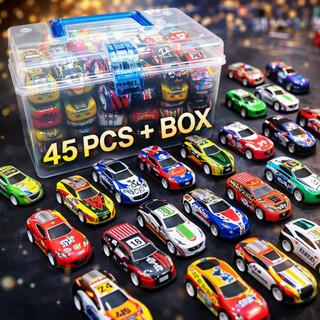 (45 Pcs + Box Container) Mainan mobil mobilan anak bahan besi alloy pullback / mainan edukasi anak