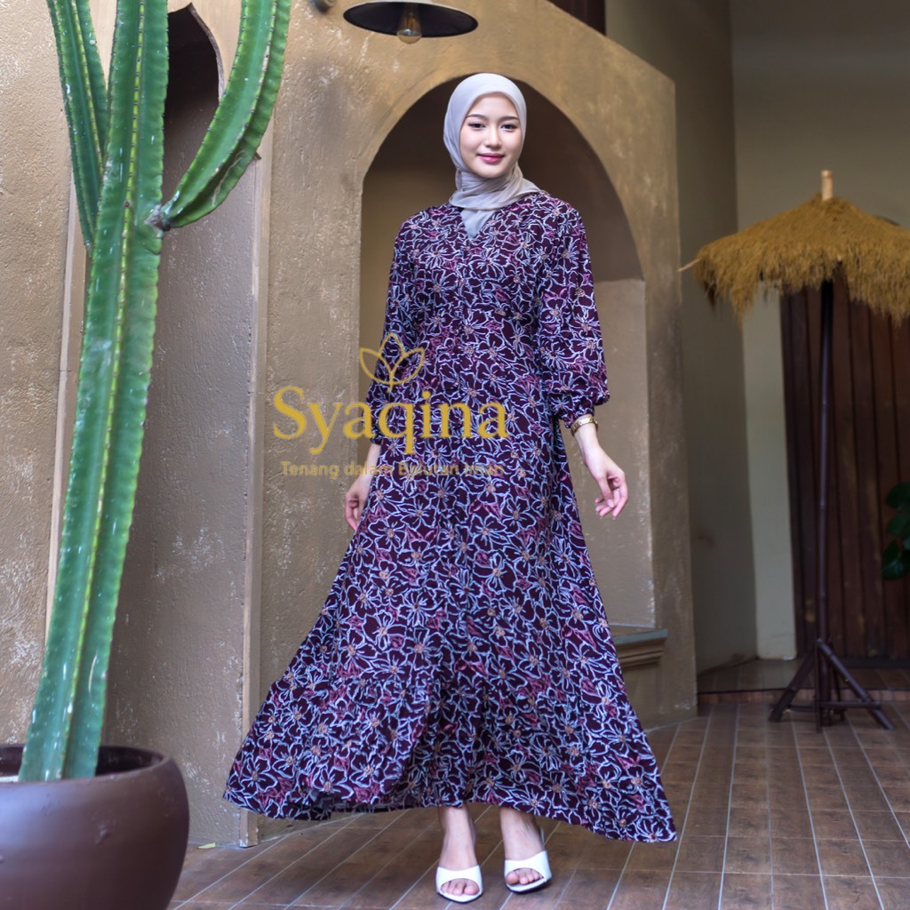 Naomi Maxi Dress - ชุดเดรสลําลองลายดอกไม้สําหรับผู้หญิงมีกระดุมยางยืดชุดเดรสให้นมเรยอนทวิลใส่สบาย