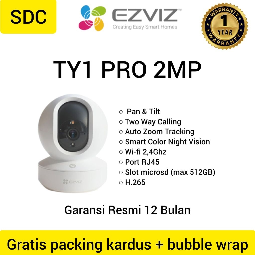 Ezviz TY1 Pro 2mp, ipcam ไร้สาย, ในร่ม, การติดตามซูมอัตโนมัติ, แพน&เอียง, การโทรสองทาง