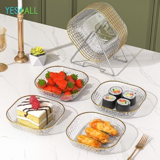 YESALL Piring Saji Mini Kotak Diamond 14,5cm - Cantik Transparan Piring Saji Kotak Lauk Pauk Buah Kue Snack Dessert Aesthetic Tempat Saji Makanan Sushi Dim Sum Salad Buah Snack Mewah Piring Makan Souvenir Estetik Serbaguna