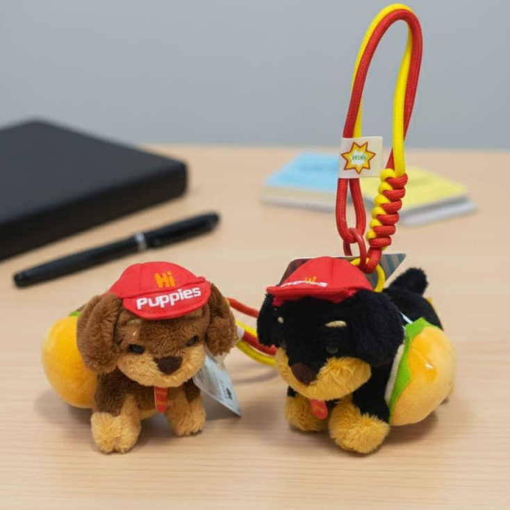 GANTUNGAN BAG CHARM DOG BURGER HAT/BAG HANGER/KEYCHAIN