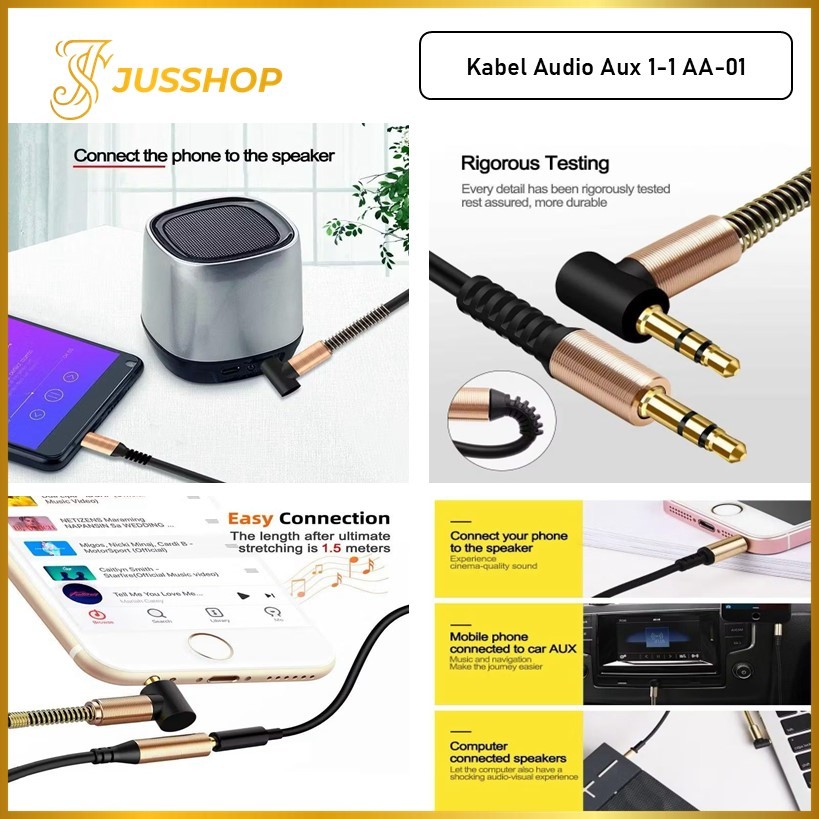Audio Aux Cable 1-1 AA-01 Jack Aux To Jack Aux Cable L 3.5mm 100cm Spring Aux Cable AA-02 Sound และ 