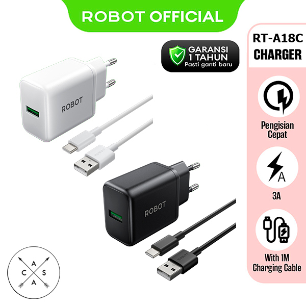 Robot RT-A18C 18W 3A Adapter Charger QC3.0 + USB-C Data Cable Combo Fast Charging (รุ่นใหม่ RT-F1 RT