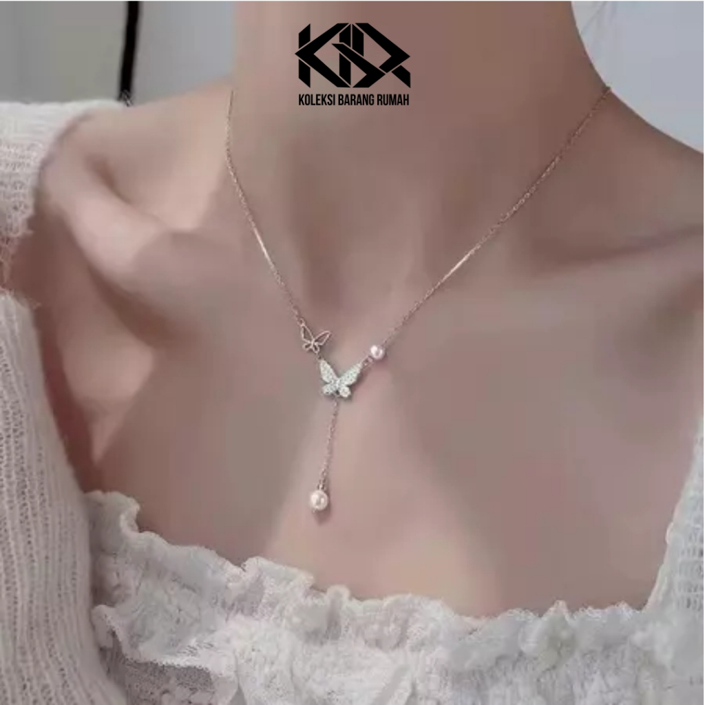 KBR - สร้อยคอไทเทเนียมของผู้หญิงเงินป้องกันสนิมสร้อยคอคู่ผีเสื้อจี้มุกอุปกรณ์เสริมของผู้หญิงเครื่องป